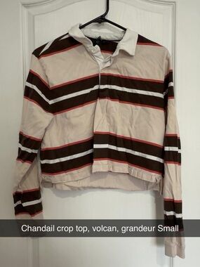 Volcom Striped Cropped Rugby Top in Beige, Brown & Red